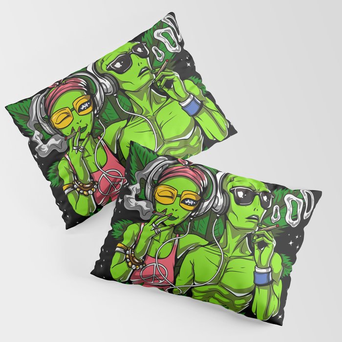 Aliens Hippies Smoking Weed Cannabis Pillow Sham