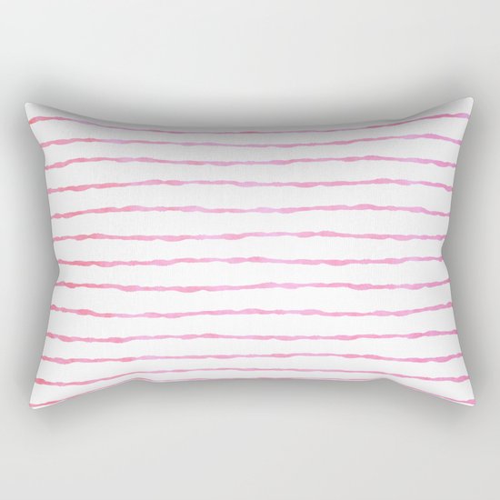 fine pink handpainted stripes on clear white Rectangular Pillow