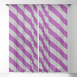 [ Thumbnail: Dark Gray and Purple Colored Lined Pattern Sheer Curtain ]