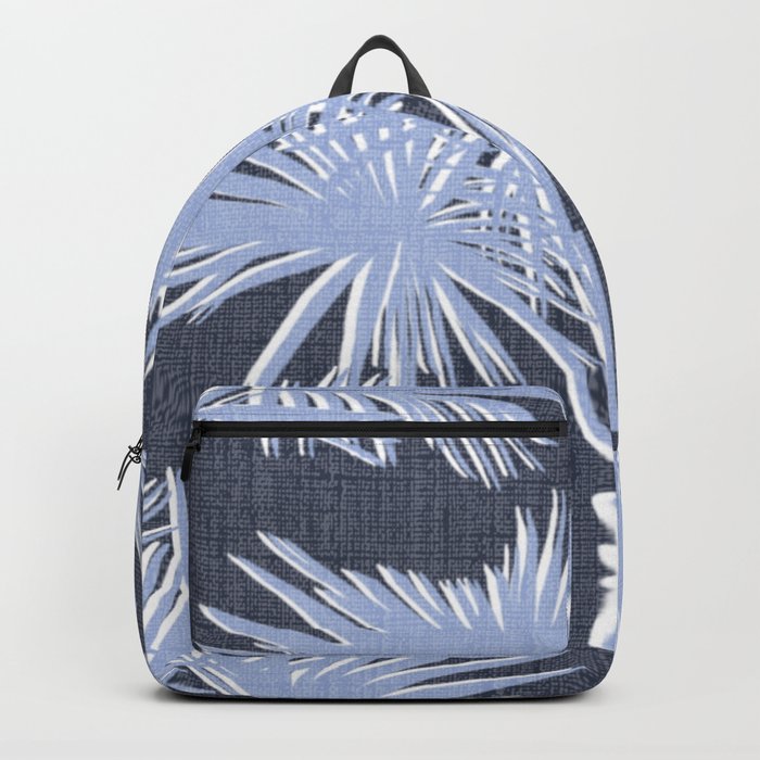 Retro Tropical Palm Trees Denim Blue and Navy Backpack