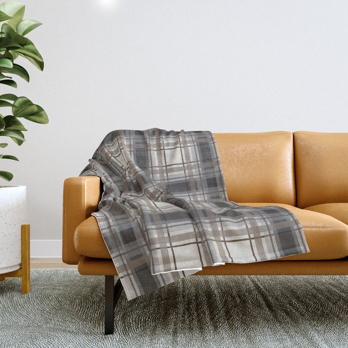 Brown Plaid with tan cream and gray Throw Blanket by Mel Fischer