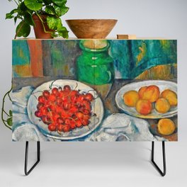 Still Life With Cherries And Peaches by Paul Cézanne made more vibrant [Public Domain made more vibrant] Credenza