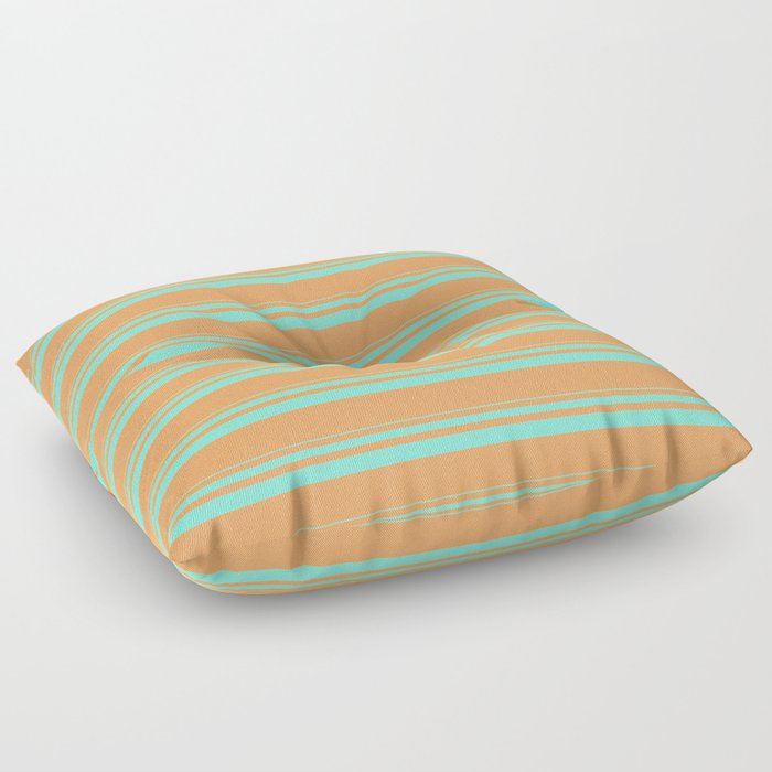 Aquamarine and Brown Colored Lined Pattern Floor Pillow