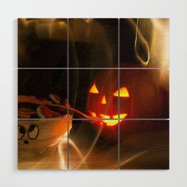 Halloween Pumpkin Head Jack O Lantern Eating Mummy Brains Wood Wall Art
