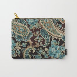Brown Turquoise Paisley Floral Carry-All Pouch