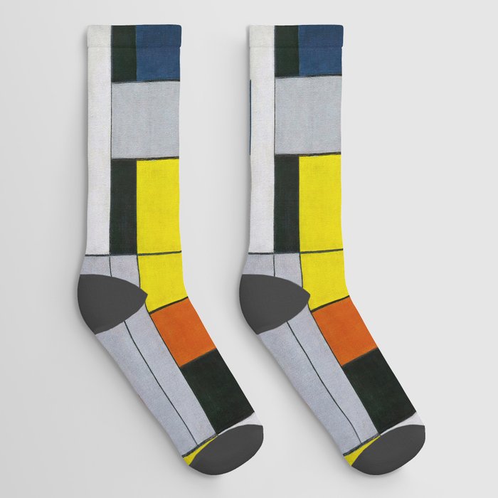 Piet Mondrian (Dutch, 1872-1944) - Title: No. VI / COMPOSITION No. II  - 1920 - De Stijl (Neoplasticism) - Abstract, Geometric Abstraction - Oil on canvas - Digitally Enhanced Version - Socks