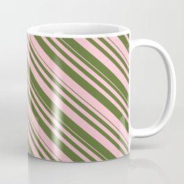 [ Thumbnail: Pink and Dark Olive Green Colored Lines/Stripes Pattern Coffee Mug ]