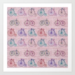 Penny Farthing Vintage Pink Repeat Pattern Art Print