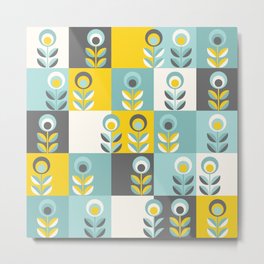 Scandinavian florals 04, teal, yellow and grey Metal Print | Graphicdesign, Abstract, Hygge, Modpattern, Midcentury, Folk, Teal, Floral, Mod, Flowers 