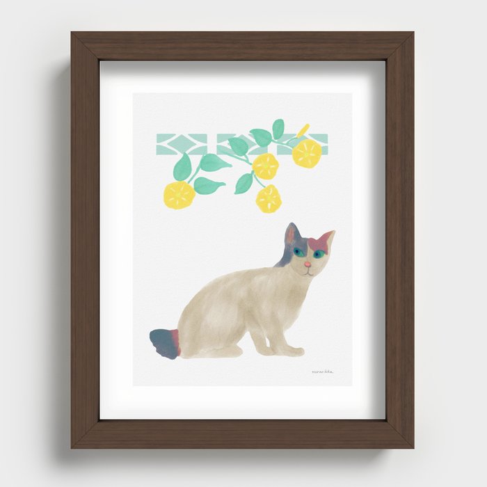 Calico Cat and Yellow Flower  Recessed Framed Print