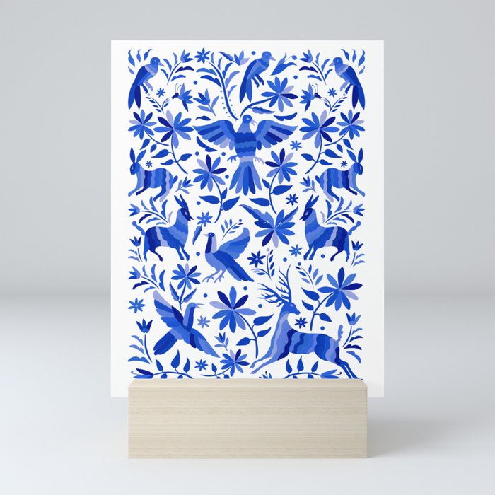 Mexican Otomí Design in Deep Blue by Akbaly Mini Art Print