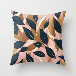 Blush Pink Gold Boho Leaves Trendy Collection Throw Pillow