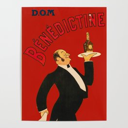 Rare red Dom Benedictine liquor aperitif alcoholic beverage waiter with tray restaurant drink vintage advertising advertisement poster / posters Poster