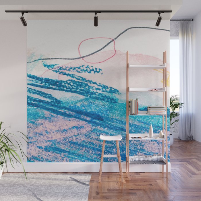 Abstract Hand Painted Pink Blue Watercolor Brushstrokes Wall Mural