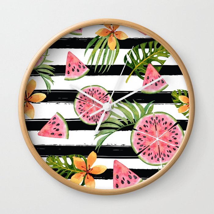 Watermelon black stripes Wall Clock