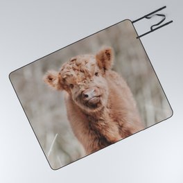 Scottish Highlander Portrait Art Print | Animal Photography | Scottish Highland Cow Baby Calf Picnic Blanket