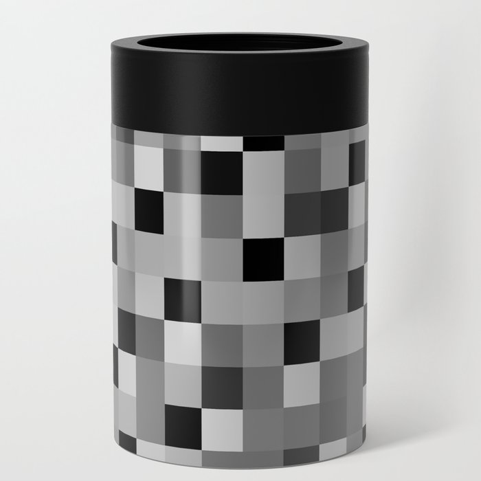 graphic design pixel geometric square pattern abstract background in black and white Can Cooler