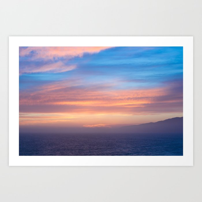 Blue Dreams Sunset Ocean Sunset Landscape Scenery Beautiful Orange Yellow Art Print By Colorfulsimplelife Society6