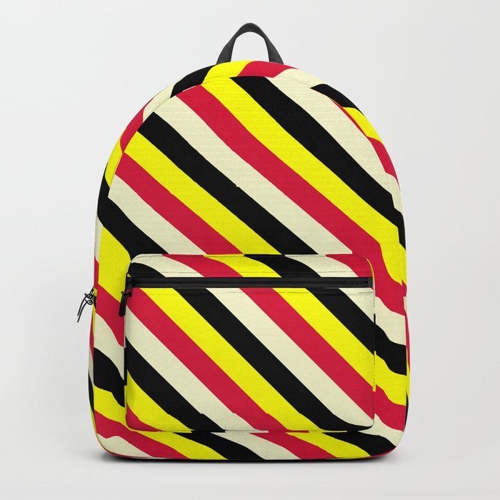Yellow, Crimson, Light Yellow & Black Colored Stripes/Lines Pattern Backpack