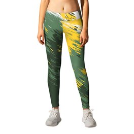 Brush - Abstract Colourful Art Design in Green and Yellow Leggings