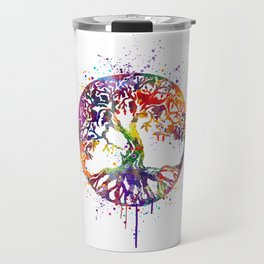 Tree of Life Colorful Watercolor Art Travel Mug