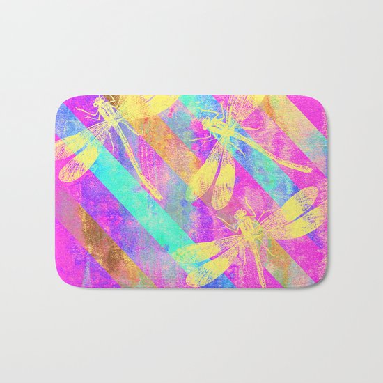 A Dragonflies and Stripes Bath Mat