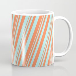 [ Thumbnail: Coral & Turquoise Colored Lined Pattern Coffee Mug ]