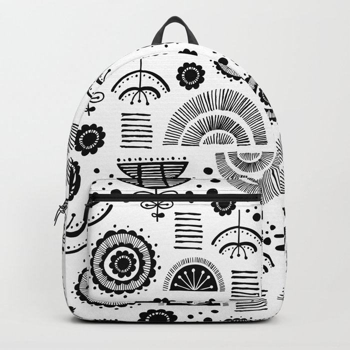 Black & White Scandi Floral Print  Backpack