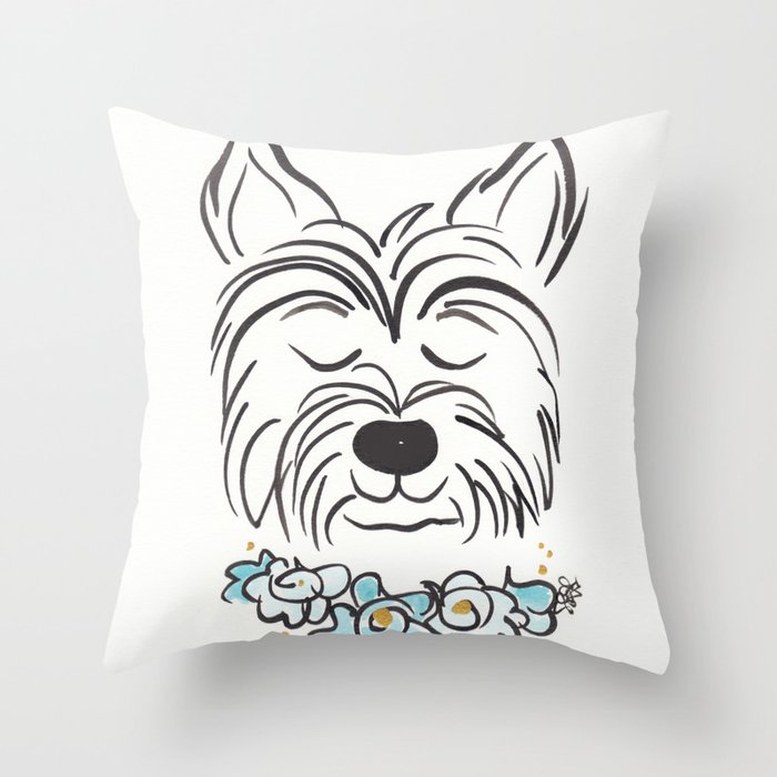 Westie Dog with Turquoise Flowers Bold Throw Pillow