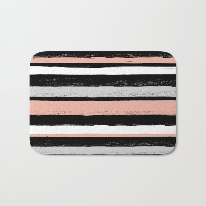 Stripes - Peach Grey Black White Bath Mat
