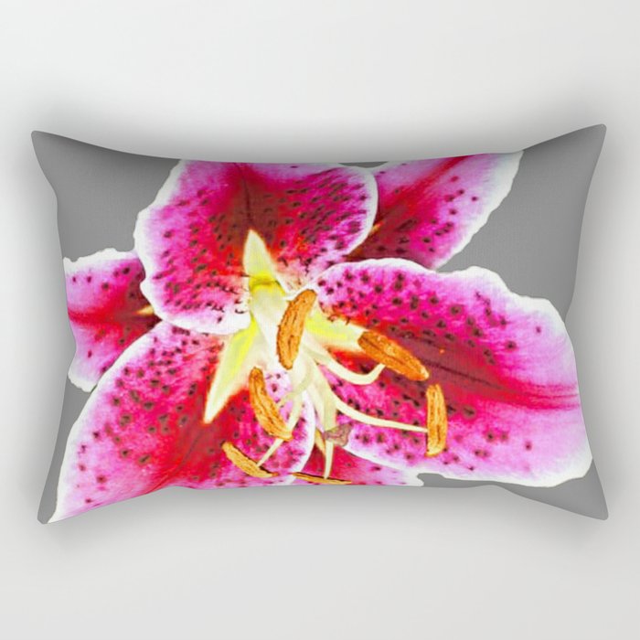 GREY FUCHSIA PINK ASIATIC LILY FLOWER  ABSTRACT ART Rectangular Pillow