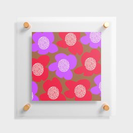 Large Retro Flowers Red And Purple Petals White Center Brown Background #decor #society6 #buyart Floating Acrylic Print