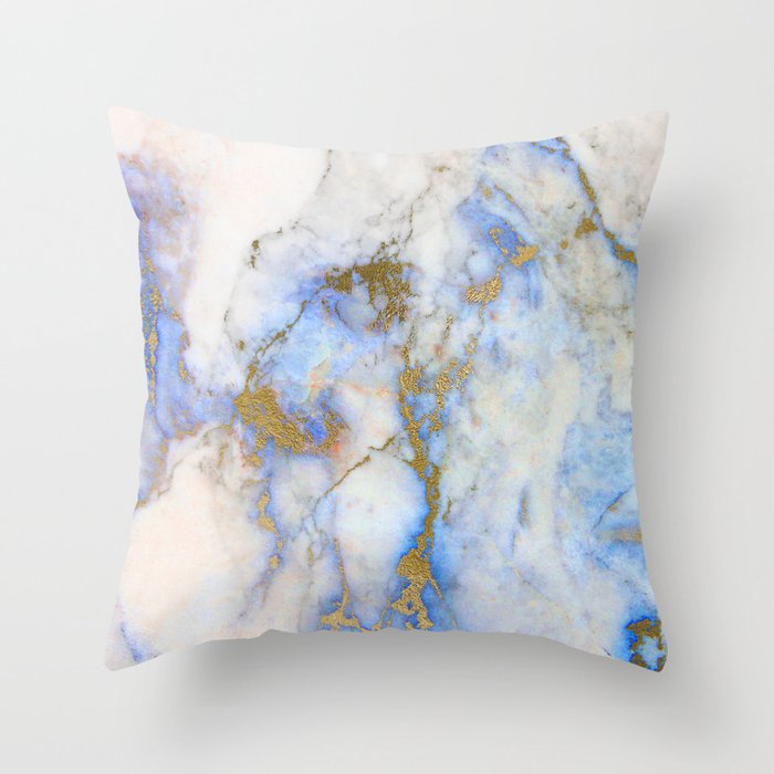 Gold And Blue Marble Throw Pillow