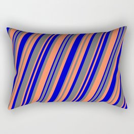 [ Thumbnail: Blue, Dim Gray, and Coral Colored Lines Pattern Rectangular Pillow ]