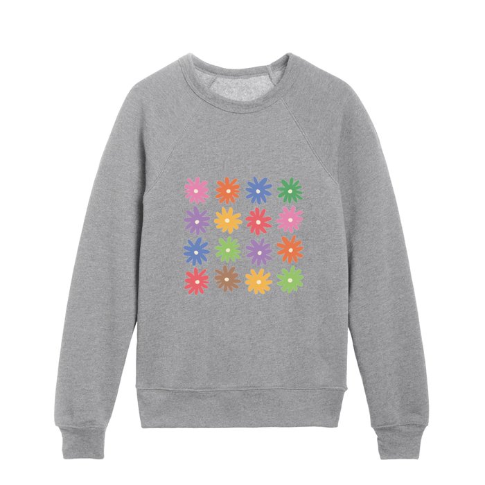 Colorful Daisy Flower Field Kids Crewneck