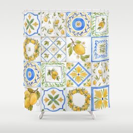 Seamless pattern watercolor ornament square with lemons Shower Curtain