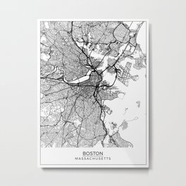 Boston, Massachusetts Map Art (White) Metal Print