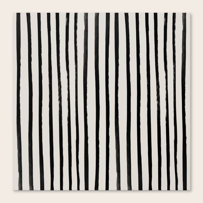 Vertical Black and White Watercolor Stripes Canvas Print by Leah Flores