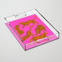 Abstract leopard with red lips illustration in fuchsia background  Acrylic Tray