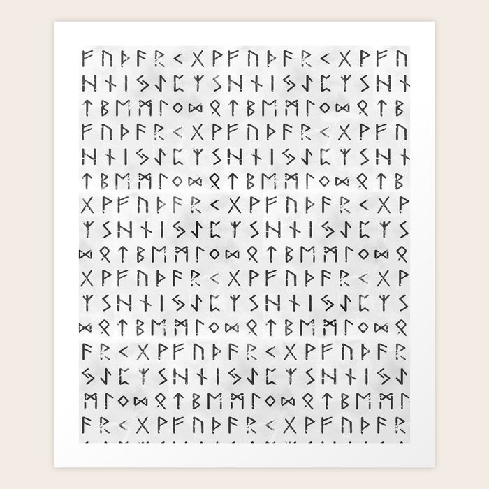 Futhark Full Runic Print Viking Runes White Version Art Print By Machineshop