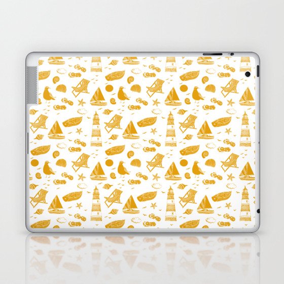 Mustard Summer Beach Elements Pattern Laptop & iPad Skin