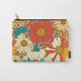 Red, Orange, Turquoise & Brown Retro Floral Pattern Carry-All Pouch