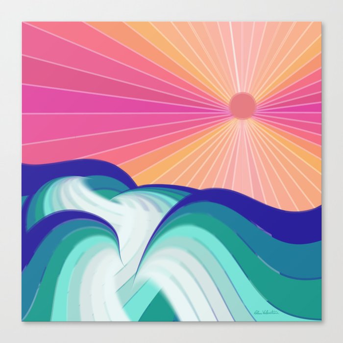 Ocean Wave - Pink Sky Canvas Print