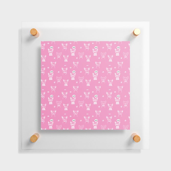 Pink and White Hand Drawn Dog Puppy Pattern Floating Acrylic Print