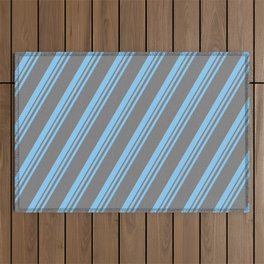 [ Thumbnail: Light Sky Blue & Gray Colored Stripes Pattern Outdoor Rug ]