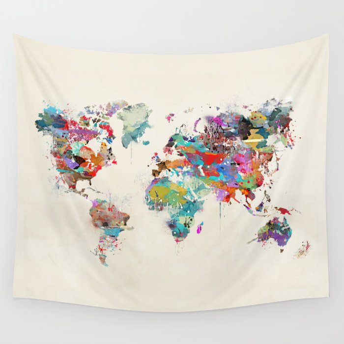 World Map Watercolor Wall Tapestry By Bribuckley