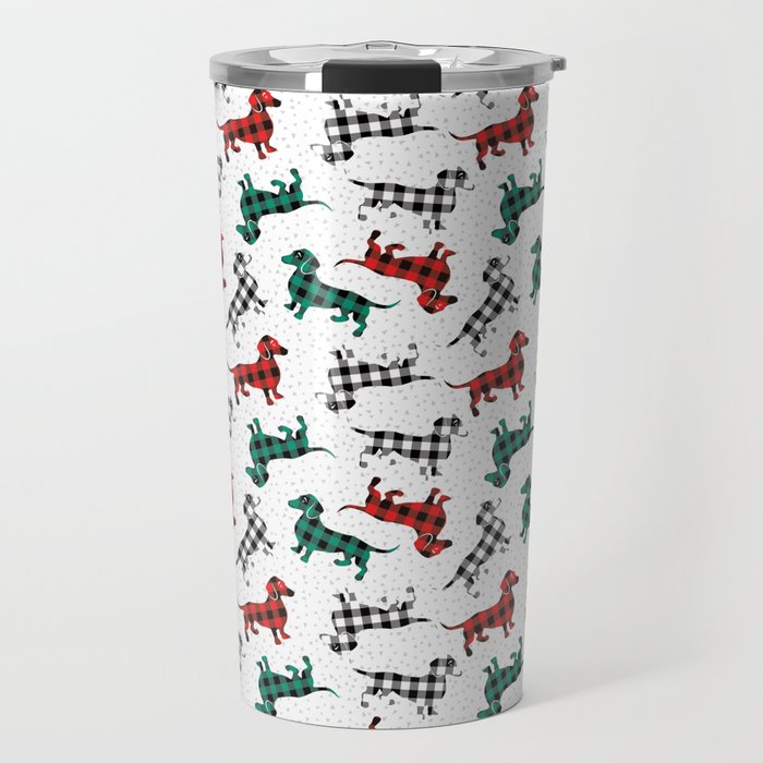 Christmas Dachshunds in Buffalo Plaid Travel Mug