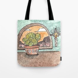 New Mexico Sunset With Cactus & Cross Tote Bag