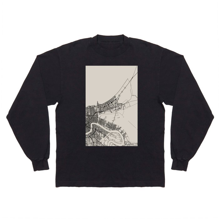 New Orleans USA - Black and White City Map Long Sleeve T Shirt