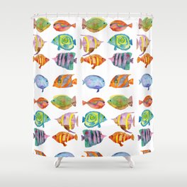 Watercolor Colorful Tropical Fish Shower Curtain